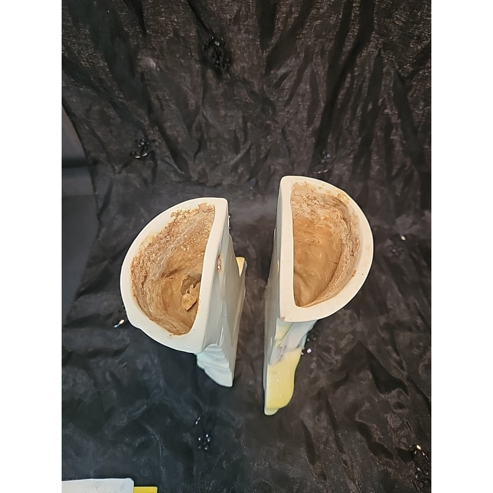 Vintage Pair Of Bird Wall Pockets 1940 White Aqua Yellow Morton Pottery - Picture 4 of 11